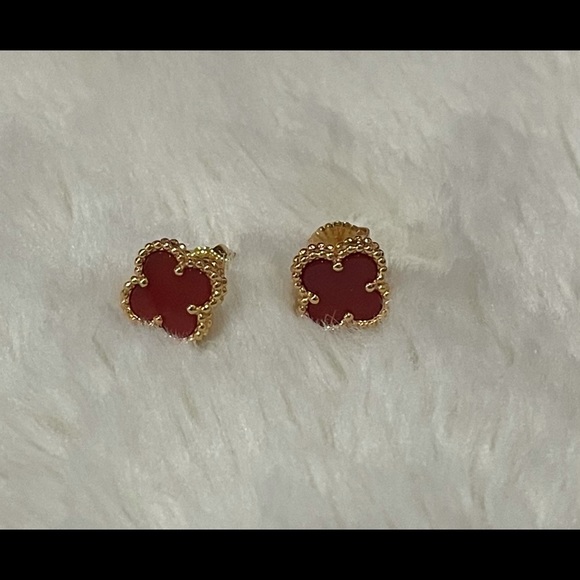 Four clover leaf mini earrings red - Picture 2 of 3